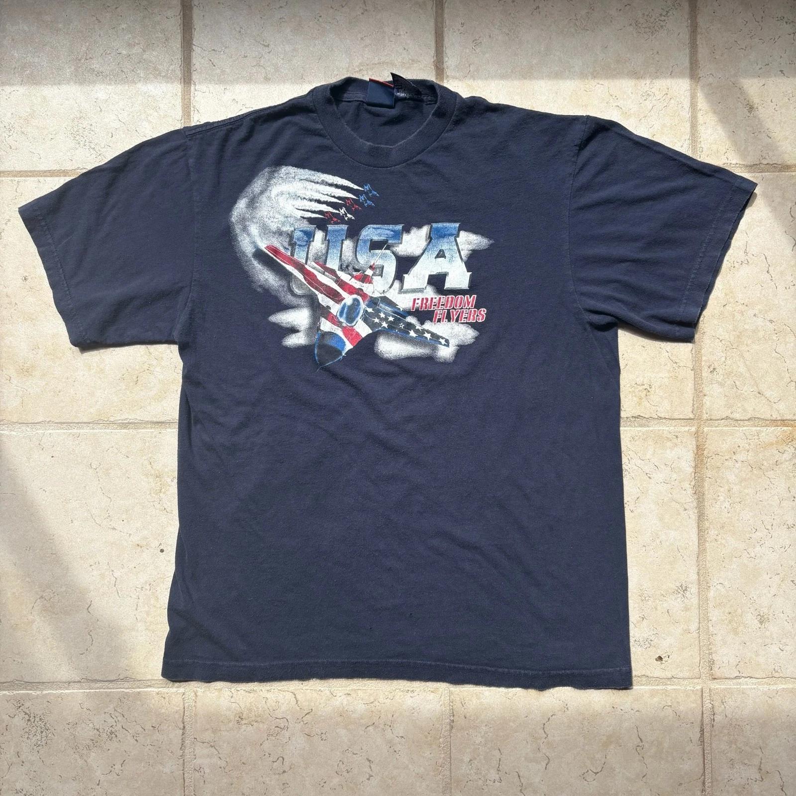 

Y2K USA Freedom Flyers Air Show T Shirt Patriotic Fighter Jets Graphic Size L XL
