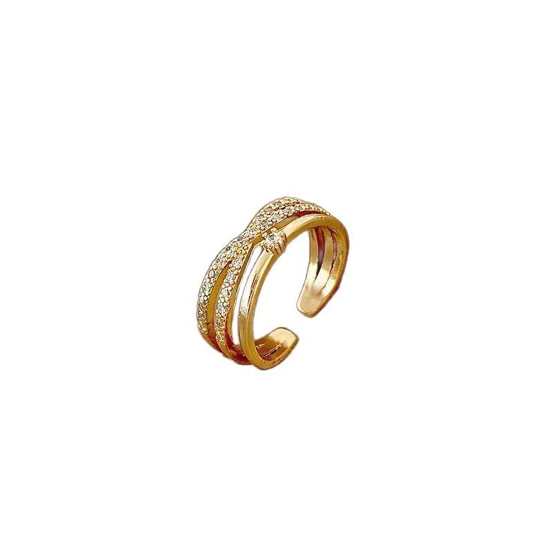 Full Diamond Multi-layer Interlocking Open Ring - Elegant and Luxurious Women's High-end Design, Small-scale and Unique Style Finger Ring
