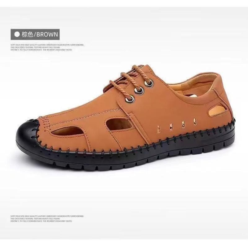 

Men s shoes summer new men s hollow sandals men s leather surface casual hollow hole shoes men s leather sandals 44