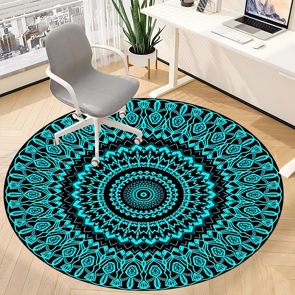 1pc Mandala Pattern Chair Carpet for Office Non-Slip,  Machine Washable Rug for Office, Room - Polyester, Machine Made yy251029205