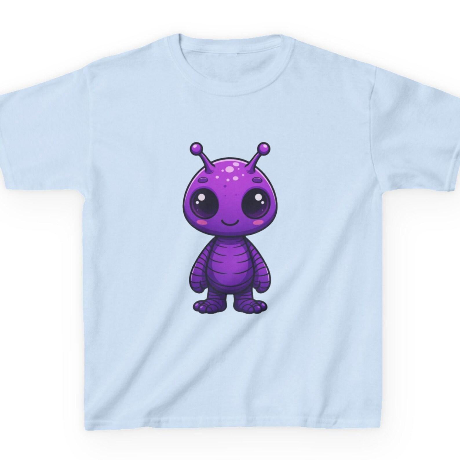 Purple Martian Kids T-Shirt | Little Alien Birthday Shirt | Out of This World Party Youth Tee | Purple Space Monster Graphic Kids 140