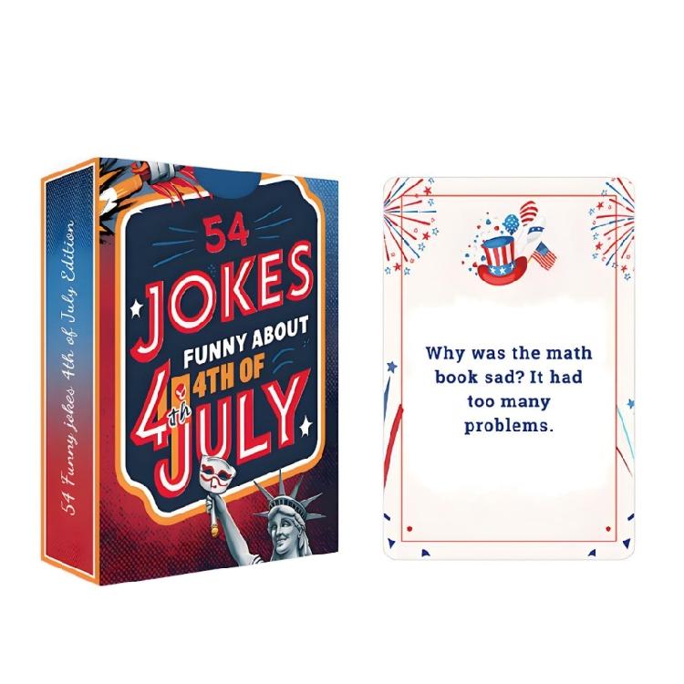 

54 Jokes Funny About 4th Of July Patriotic Joke Playing Cards For Independence Day Party Family Gatherings And Event синій