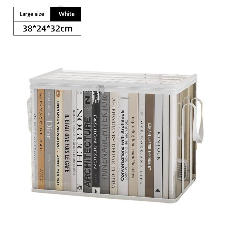 Clear Transparent Storage Box With Dustproof Lid And Portable Handles For Organizing Books Magazines Home Office Study