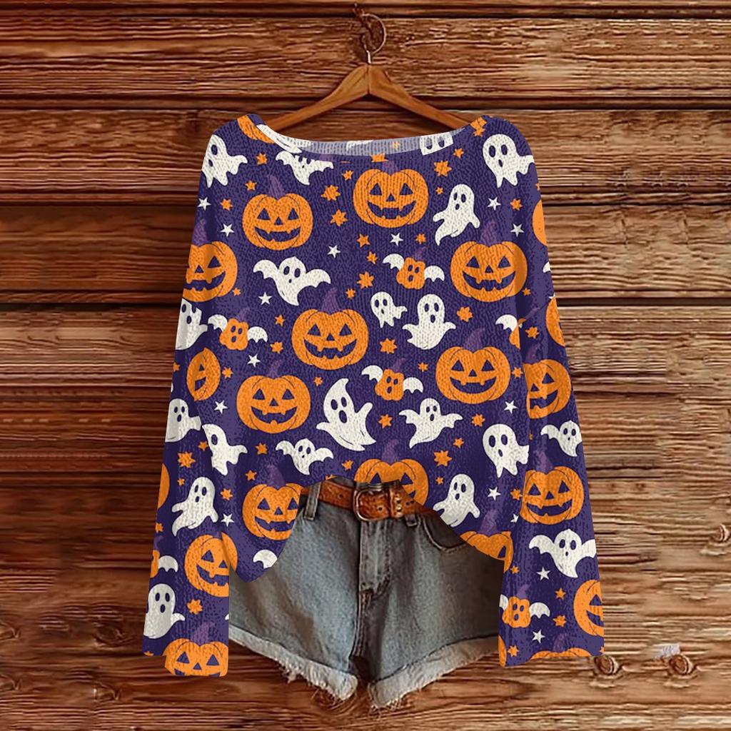 Womens  Fall Sweaters Long Sleeve Print Tops Pullover Sweaters Loose Dressy Casual Basic Clothes