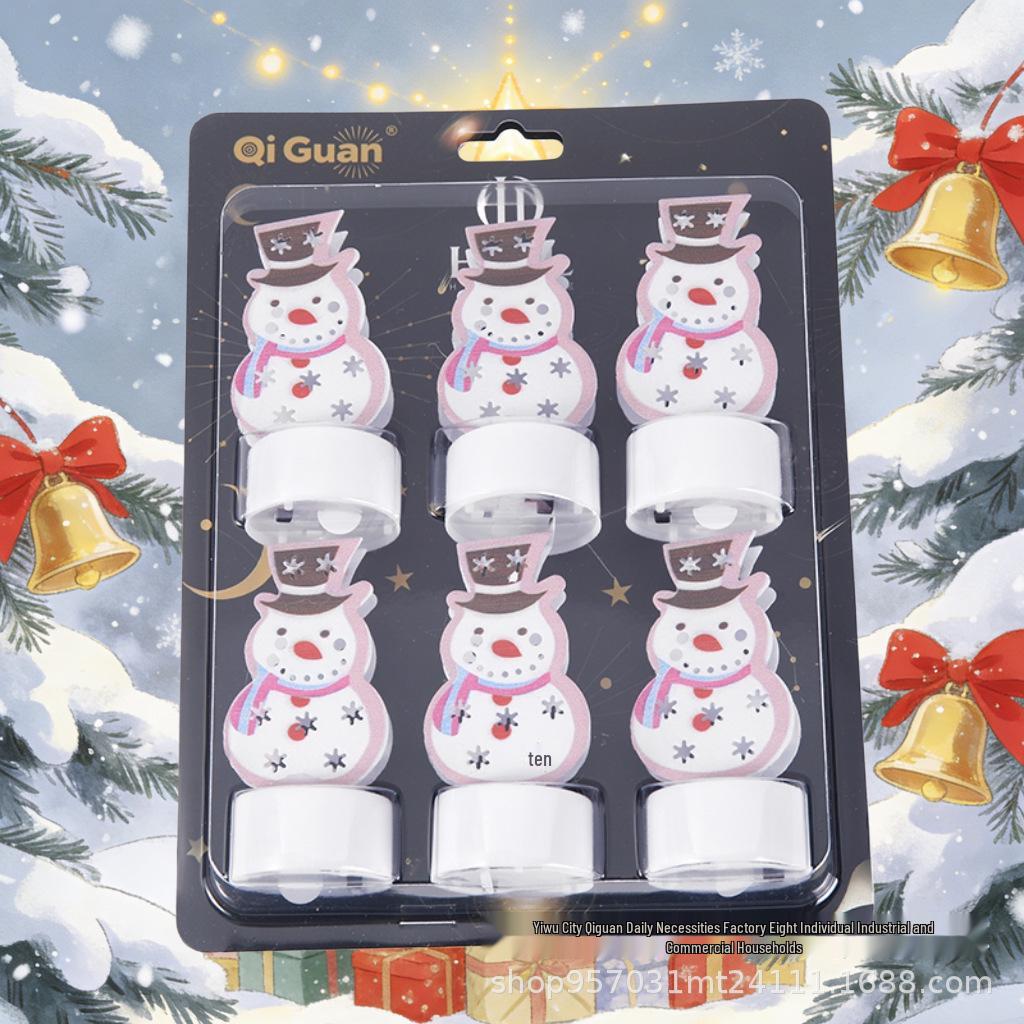 6-Piece LED Christmas Candle Lights with Wrought Iron Tree and Santa Decorations