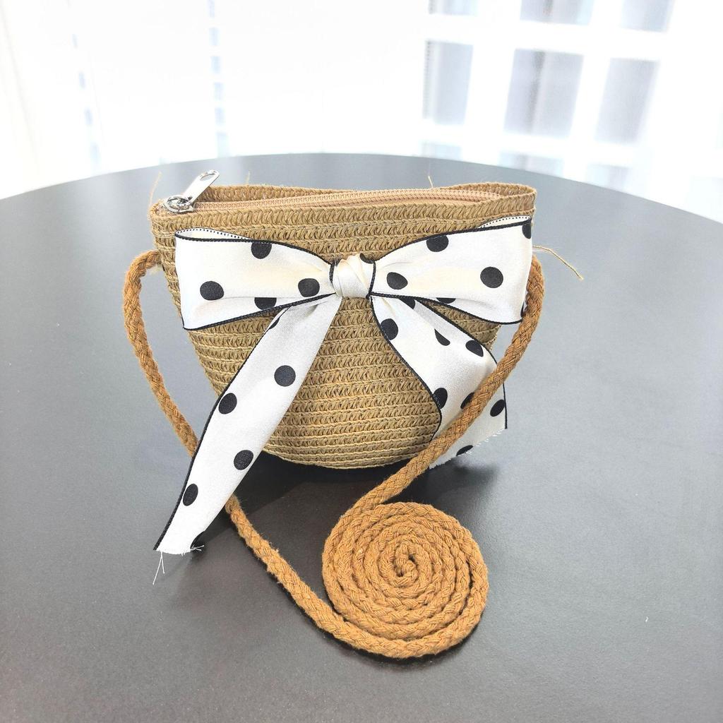 Girls' Korean Style Straw Beach Sun Hat with Sunscreen and Matching Bag