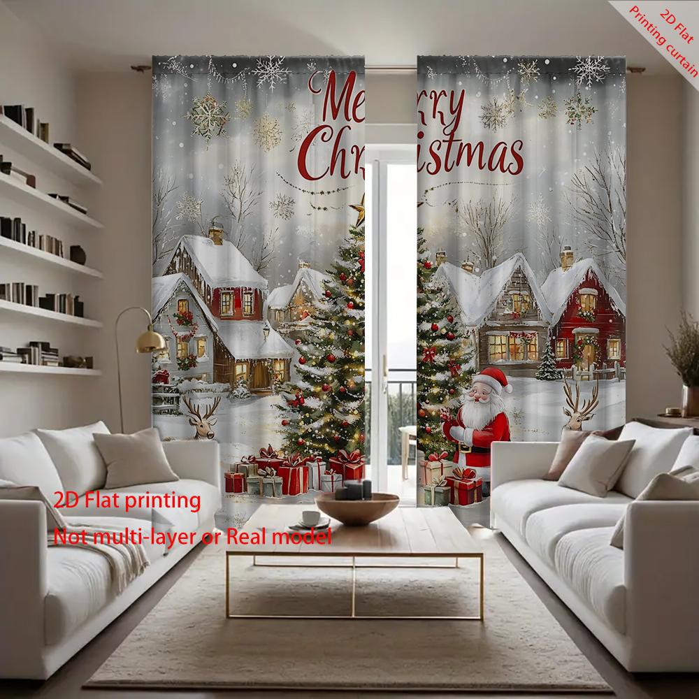 2 Christmas Trees, Santa Claus, Snowflake Houses, Window Screens, Home Decor Styles, Living Room Curtains