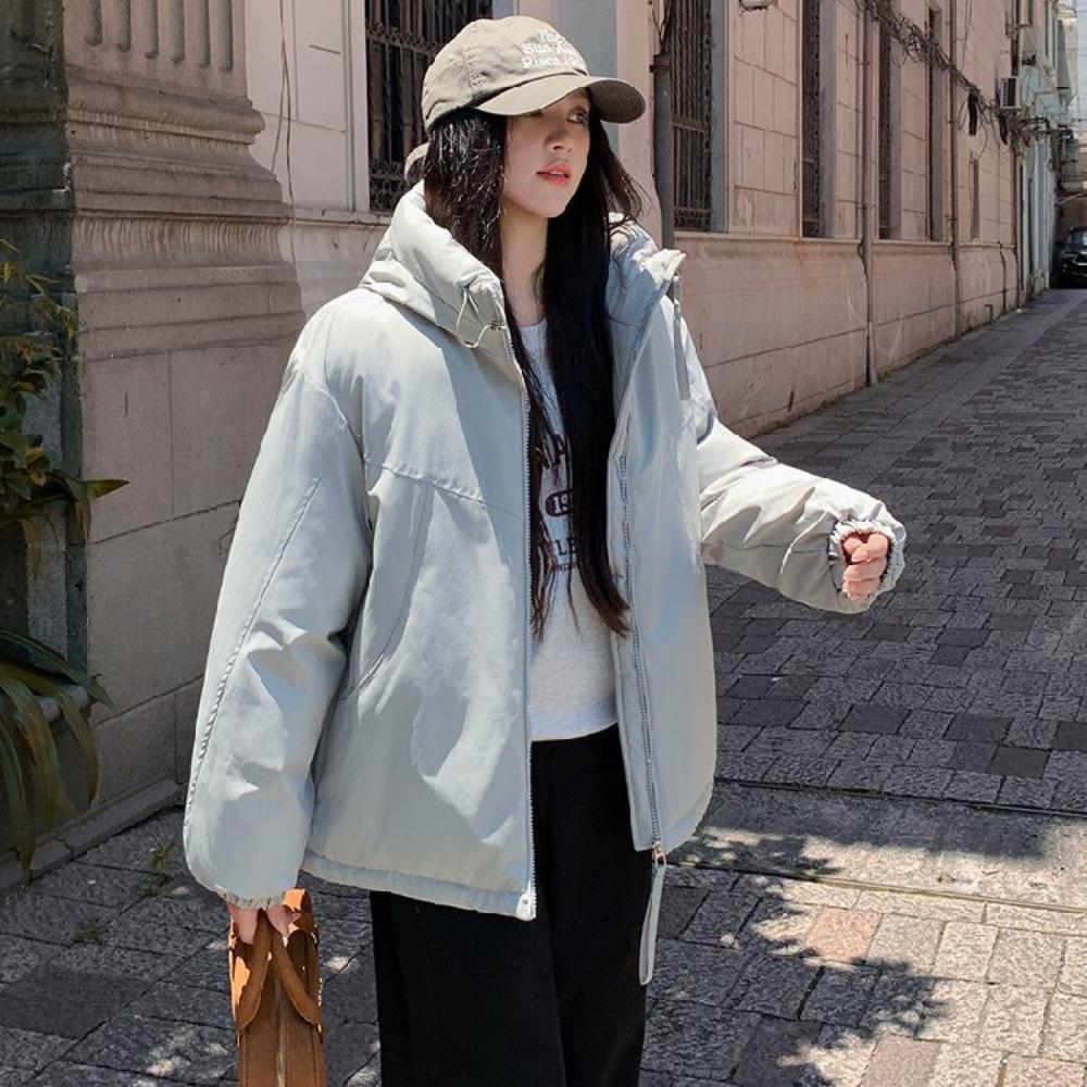 

2025 утепленная утолщенная хлопковая куртка с капюшоном на шнурке, модная короткая, женская, осенне-зимняя, повседневная XXL синий