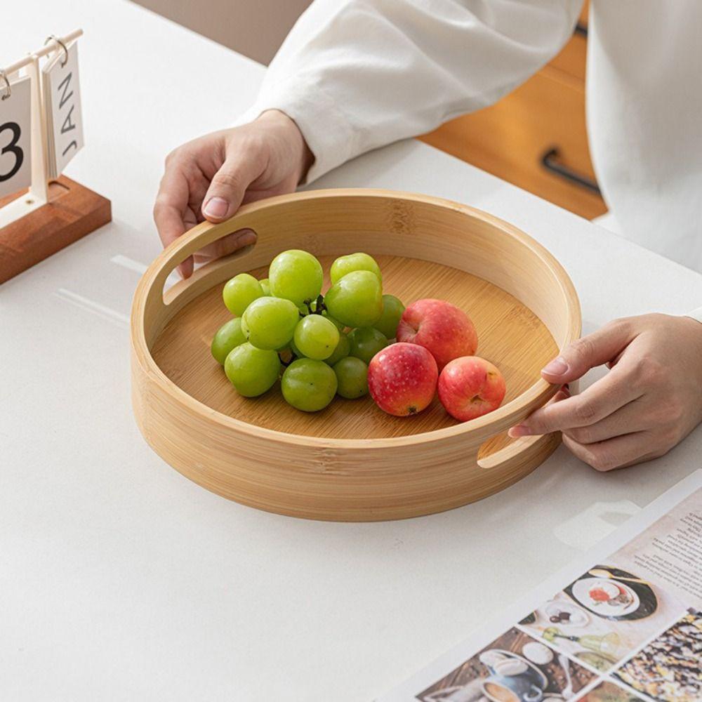 25/30/35/40CM Wood Tray Round Food Bread Pan New Decorative Tray Breakfast Dinner