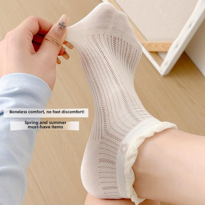 Calzini Estivi Leggeri Corti con Ventilazione a Rete e Bordino in Pizzo - Calzini Estivi da Donna Senza Cuciture Stile Balletto