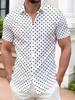 Vintage Sommer Mode Schwarz Weiß Polka Dot Print Hawaiian Hemd Herren Trendiges Lässiges Kurzarm Oberteil für Streetwear Urlaubs Party