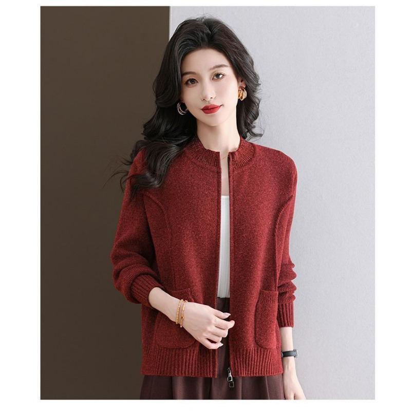 2025 Zipper Cardigan Sweater Women's Short Jacket Knitted New Fashionable Loose Top