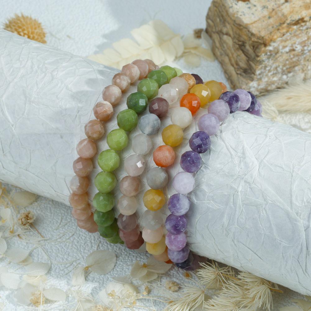 European Multi-Color Faceted Beaded Elastic Bracelet, Stackable Semi-Precious Stone Design