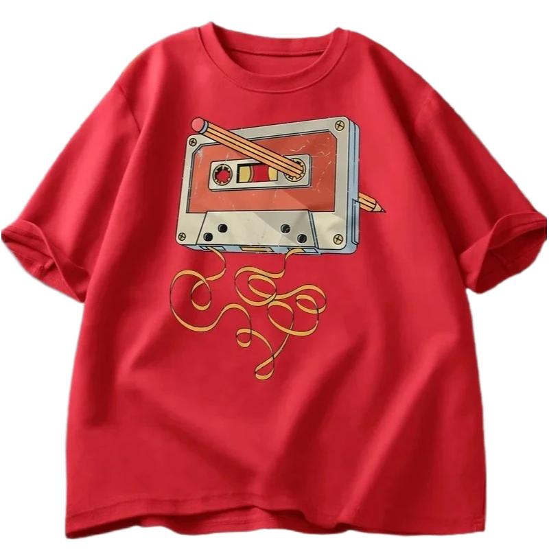 Casual Shortsleeved Tshirts Printed with Cassette Tape Designs From The 80s 90s Featuring 80s Music Retro and Harajuku Style S