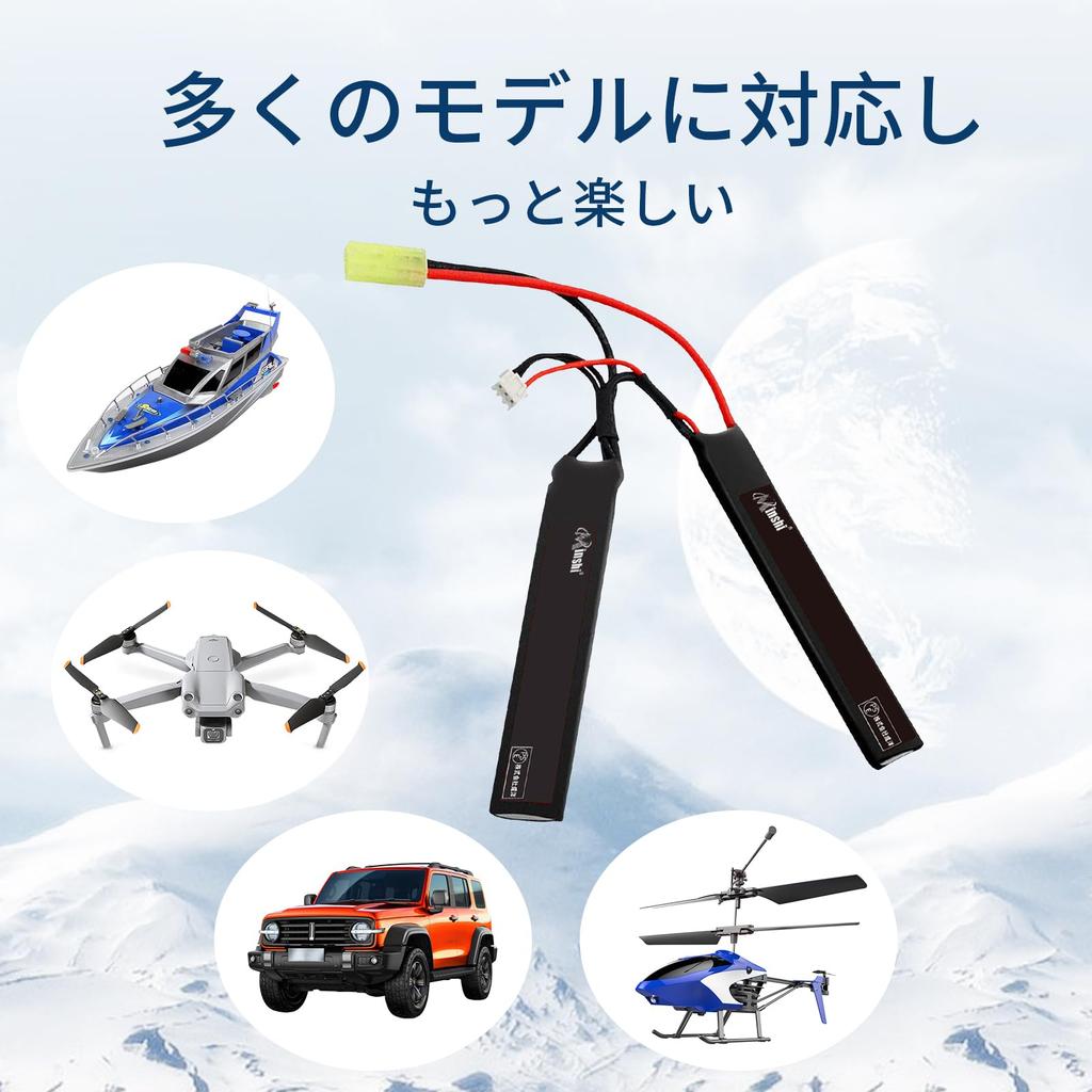 MINSHI Celeb 7.4V 1000mAh 2S 20C LiPo Battery with Green Odamiya Plug for RC Cars, Trucks, Helicopters, FPV Drones, Etc., 103mm X 21mm X 6.5mm [PSE