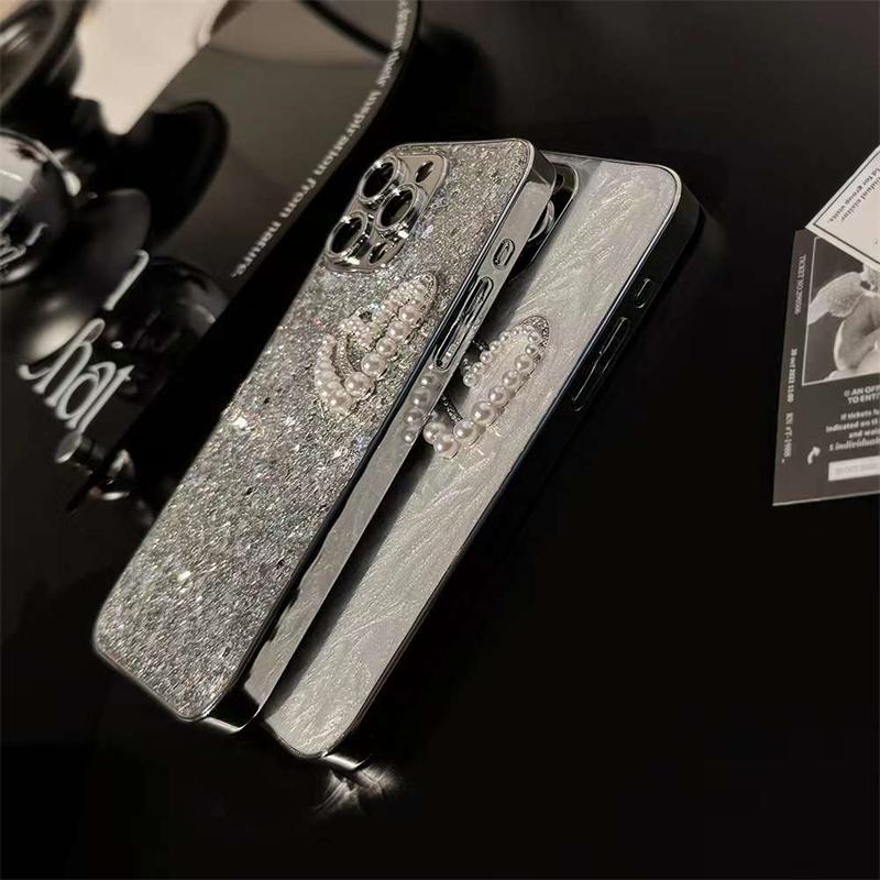 Luxury Pearl Love Heart Diamond Flash Phone Case For iPhone 15 14 13 12 11 Pro Max Electroplating Shockproof Cover For iPhone 15 14 13 12 11