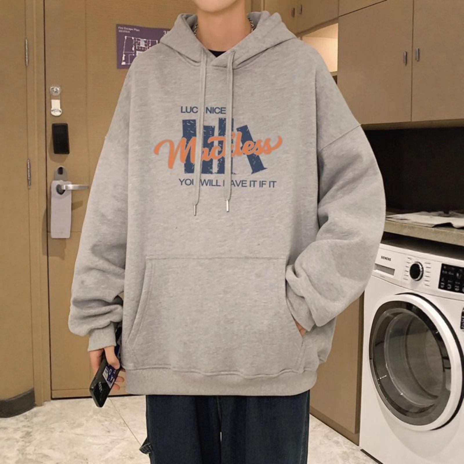 

Мужская толстовка с капюшоном с принтом, осенне-зимняя, бархатная, утолщенная, в гонконгском стиле, студенческая, свободная, повседневная куртка 5XL серый