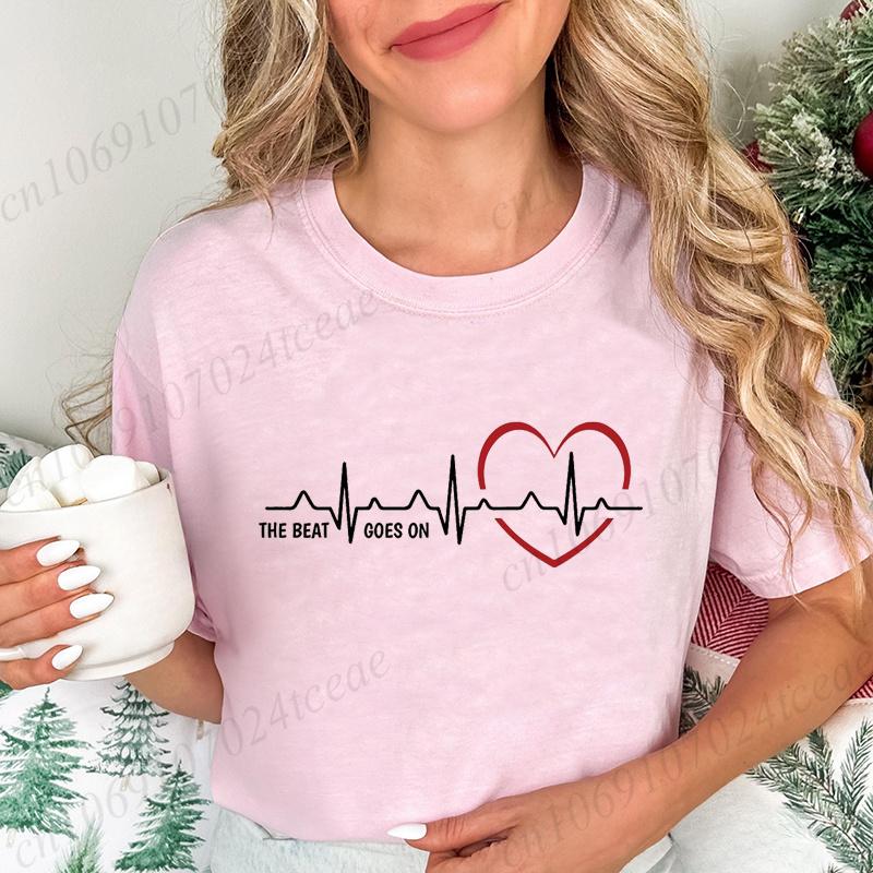 Fashion New T-Shirt The Beat Goes on Women T-Shirt Tops Harajuku Streetwear T-Shirt Heart Surgery Casual Tops Tees Gifts S