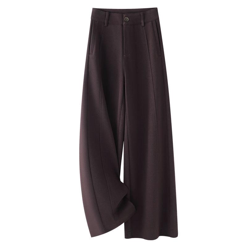 

Women s Winter 2025 Brown Wool Wide-Leg High-Waisted Slim-Fit Floor-Length Pants Large (L) фиолетовый