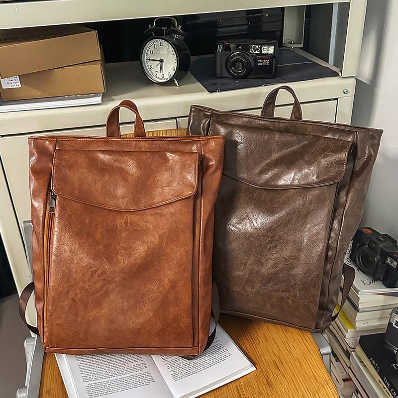 Retro Large Capacity Men's Backpack Soft Leather Student Backpack