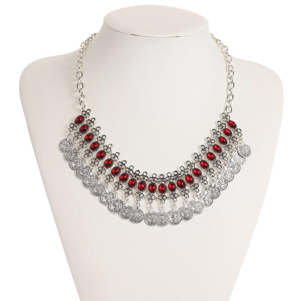 

Винтажная этническая повязка на голову со сплавными монетами и красными акриловыми камнями для подарка женщинам