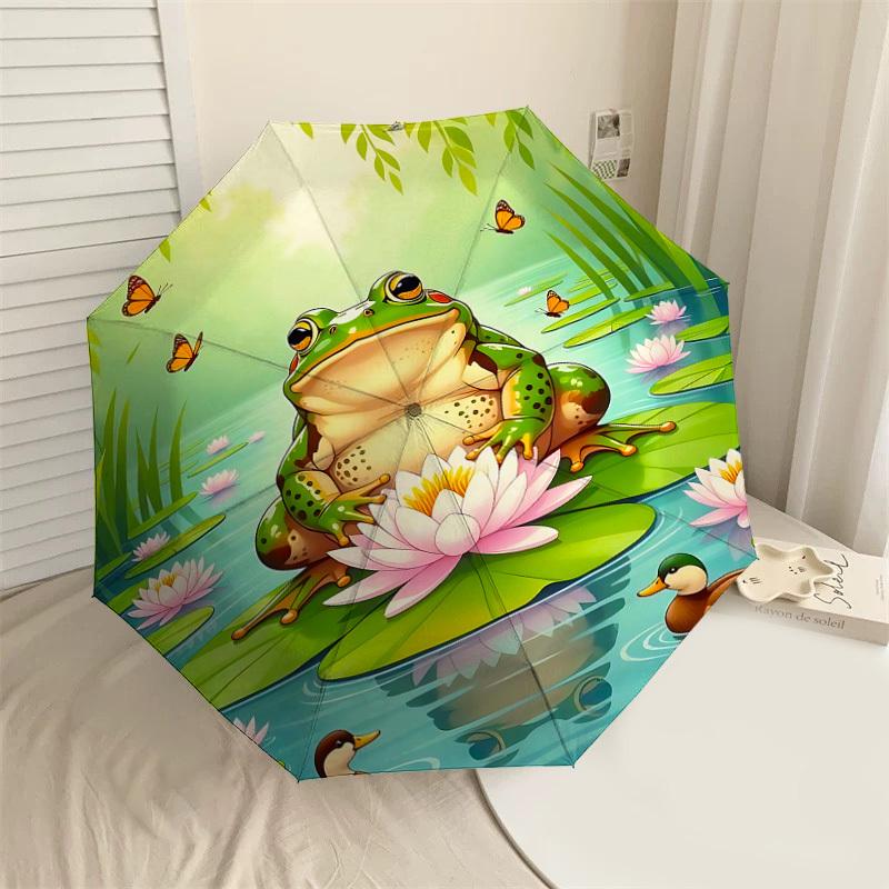 

1PC frog lilypond Umbrella-8-Rib Reinforced, Automatic Open, Lightweight & Durable, Cute Fashion Accessory for Outdoor-P40