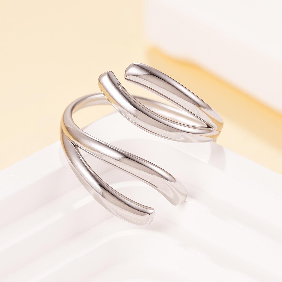 Elegant Geometric Stainless Steel Open Ring for Women