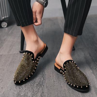 Summer Willow Nail Men's Shoes Nightclub Party Trendy Shoes Half Drag Loafer Men's 47Leather Slip On Breathable Casual Moccasins