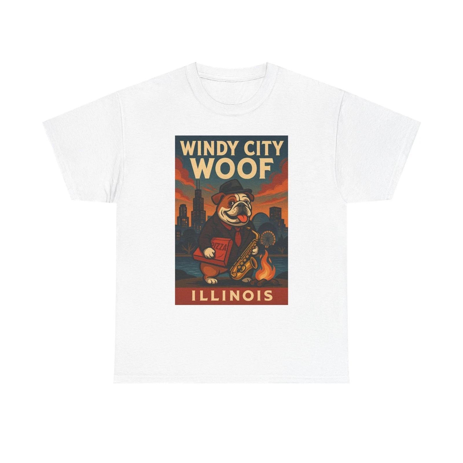 Windy City Woof Unisex Heavy Cotton Tee - Fun Chicago Dog Graphic T-Shirt S