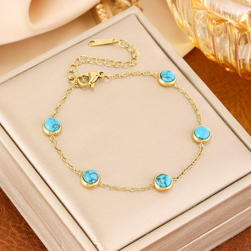 Fashionable Turquoise Jewelry Set: Necklace, Bracelet & Earrings In Light Luxury Titanium Steel