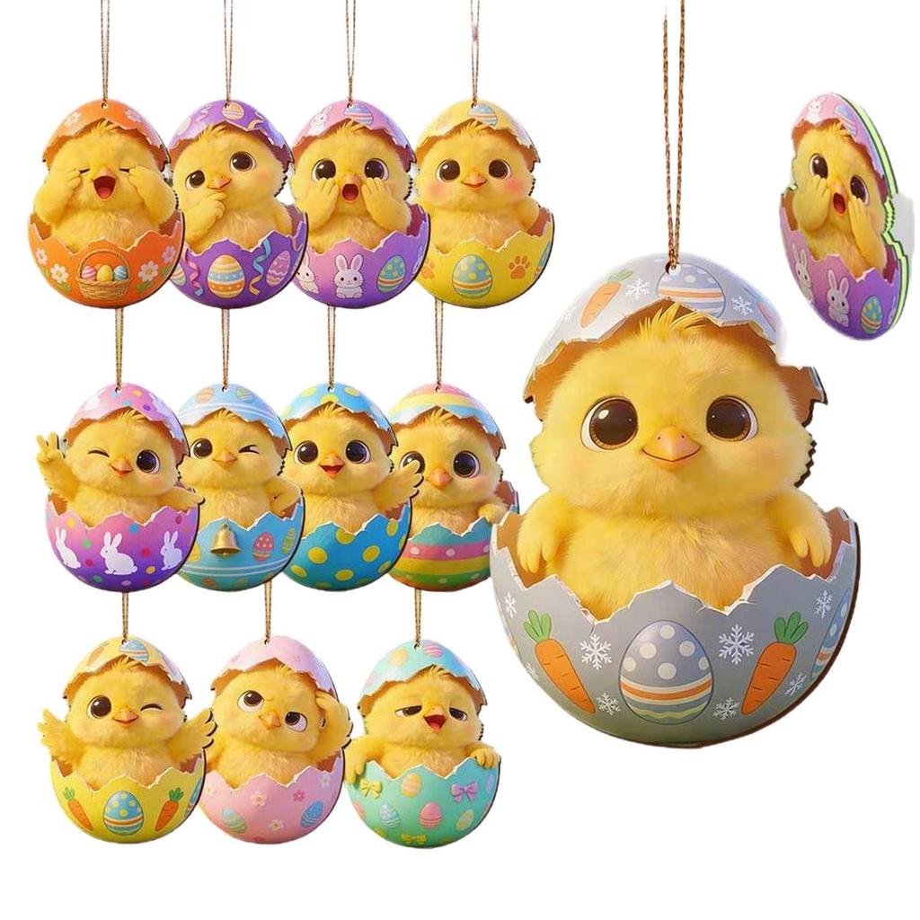 Easter Cartoon Chicken Egg-Shaped Wooden Hanging Decoration - 2026 Spring Theme