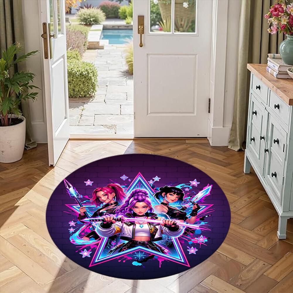 K-pop Round Floor Mat Suitable for Study Room Entryway Bedrooms Hallway Antislip Round Carpet Office Home Decor