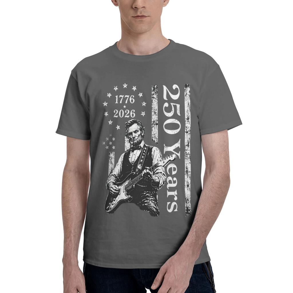 Abraham Lincolns Playing Guitar T Shirt Unisex Short Sleeves 100 Cotton Tshirt Leisure 4th July 250th Anniversary Tees Tshirt