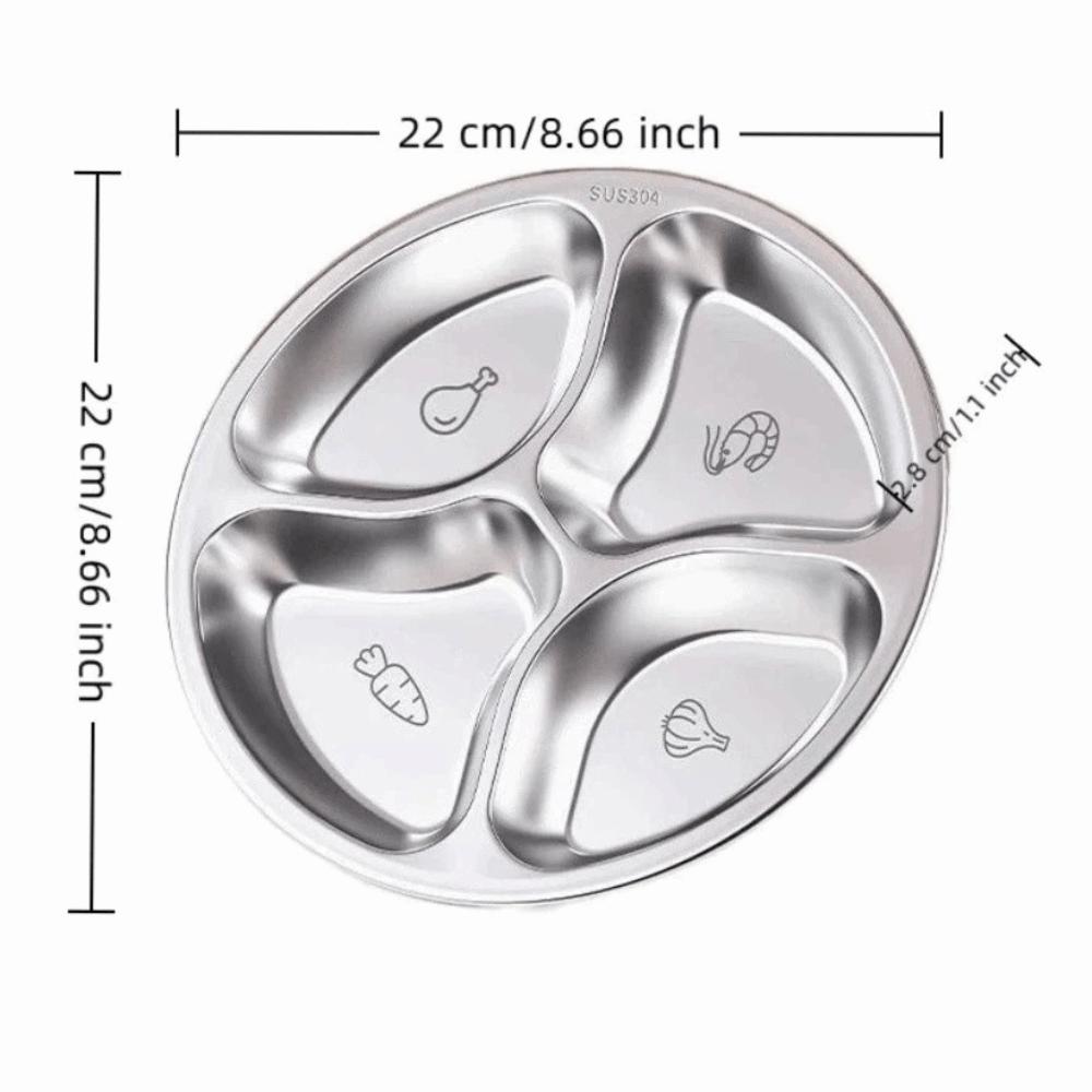 Round Stainless Steel Divided Plate Thicken Large Capacity Vegetable Preparation Plate with Compartment Dessert Fruit Plates