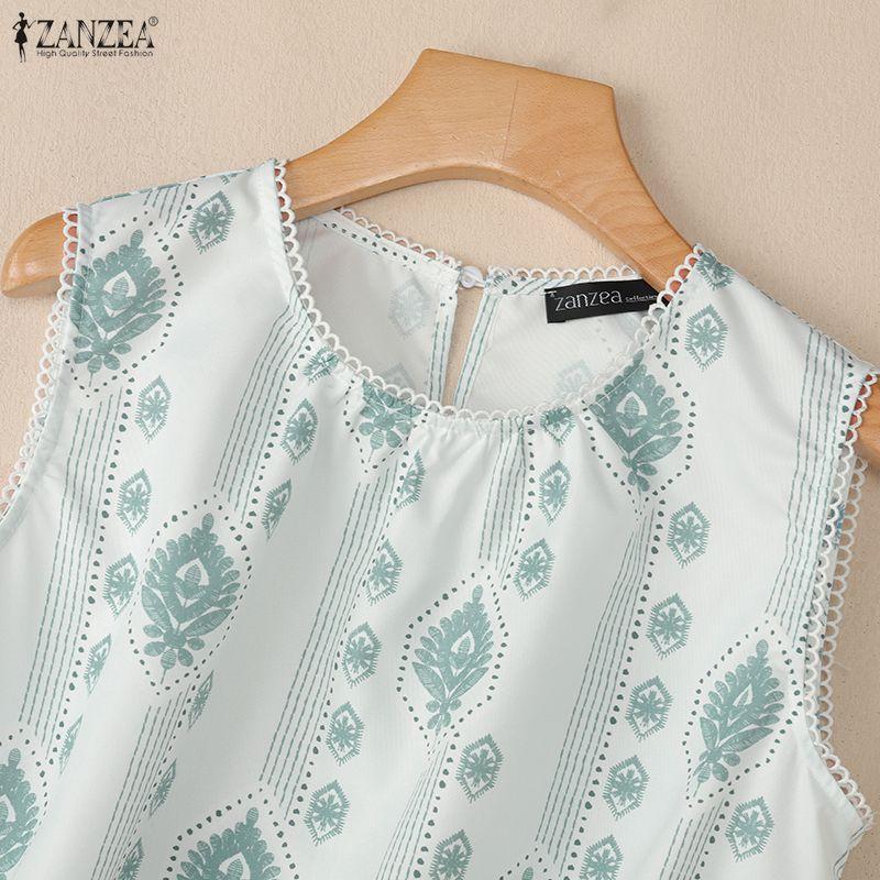 ZANZEA Women Casual Round Neck Loose Sleeveless Print Tank Tops