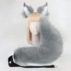 Tamamo no Mae-style, realistic and cute plush animal tail and ear costume for anime conventions, featuring fox ears and a fox tail headband