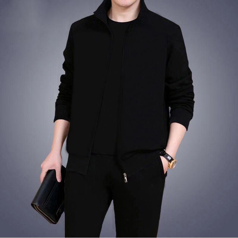 

Men s Trendy Cardigan Hoodie & Casual Sports Suit - Two-Piece Autumn/Winter Set with Youth Tops and Pants 4XL чорний