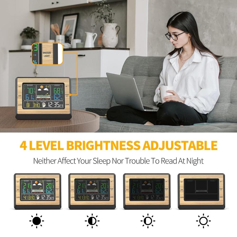 Black Wireless Weather Station Atomic Clock Digital Weather Station Weather Forecast Station