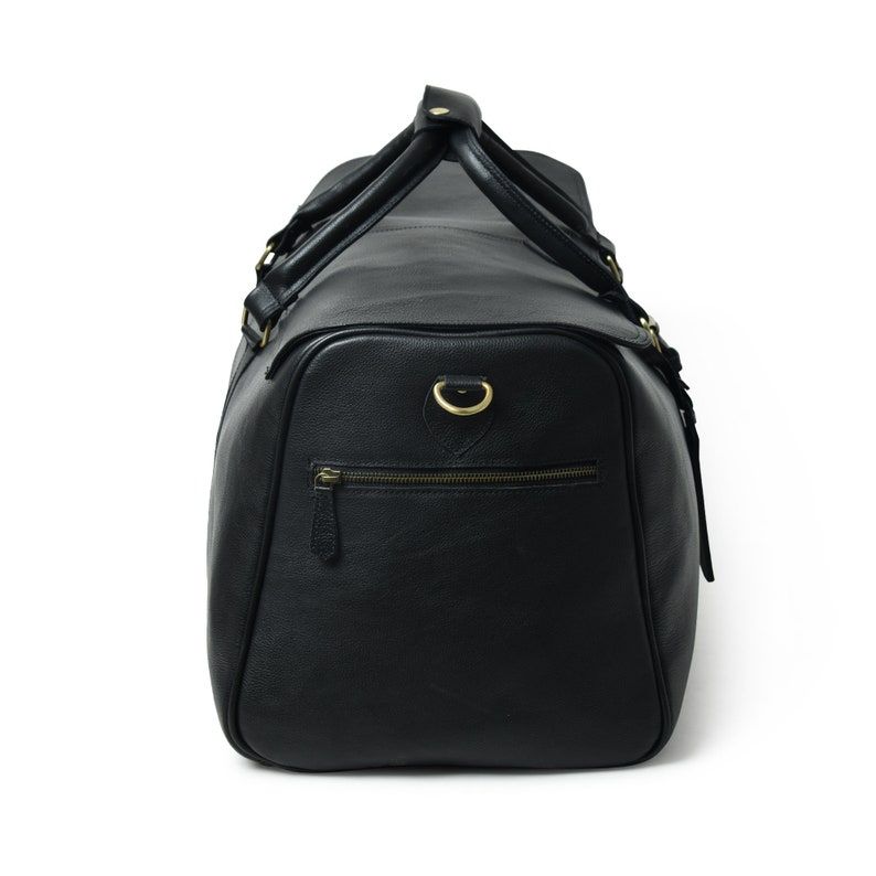 Black Leather Duffle Bag: Full Grain Weekender Travel Bag