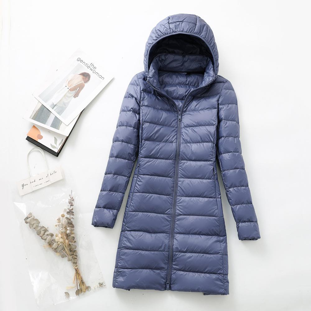 Winter women's slim-fit hooded medium and long light down jacket fashionable and thin removable hat down jacket