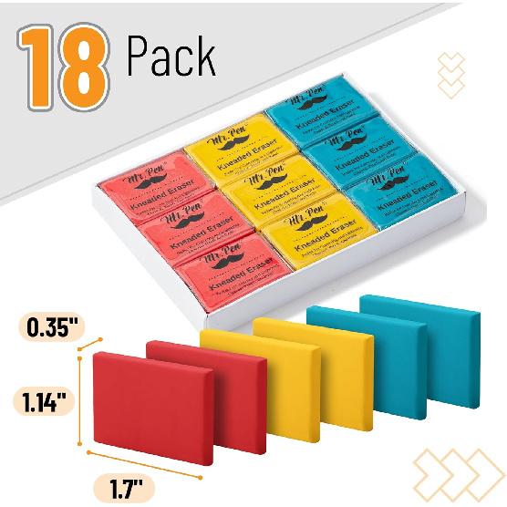 Mr. Pen- Kneaded Eraser Bulk,18 Pack, Colorful, Moldable Art Erasers for Drawing