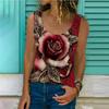 Fashion Woman Sleeveless Round Neck Rose Print Blouse Summer Casual T-shirt Loose Vest Shirts Elegant And Youth Top 25440