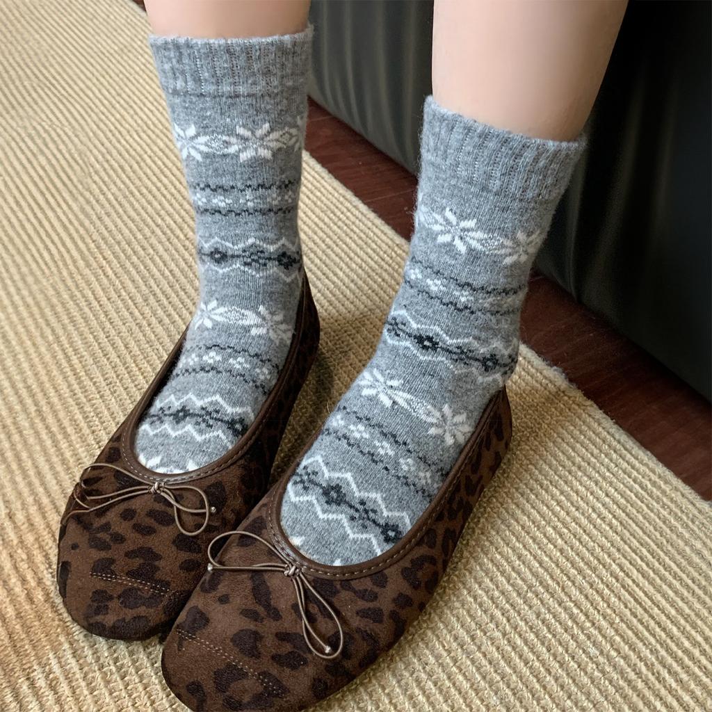 Retro-Atmosphäre Verdickt Und Wärmt Schneeflocken-Wollsocken Damen Stausocken Im Schaft Erster Schnee Koreanisches Drama