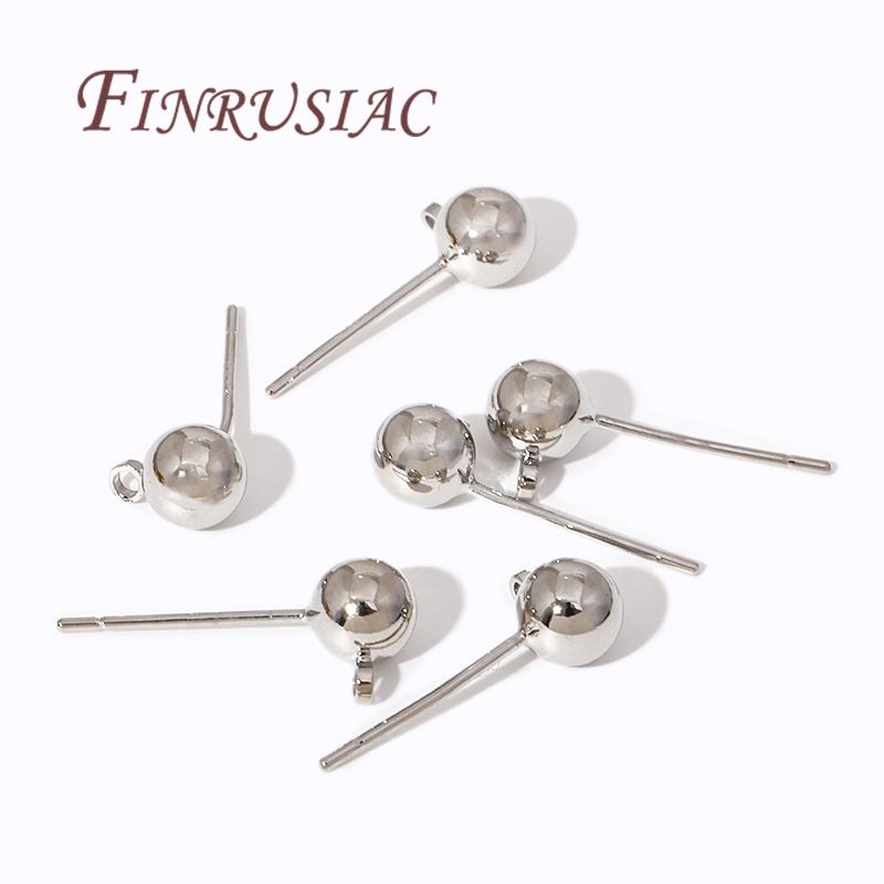 

4/6/10Pcs 14K Gold Plated 3mm 4mm 5mm Round Ball Earring Post Studs with Loop Findings For DIY Earring Jewelry Making Supplies 3mm-4 pieces