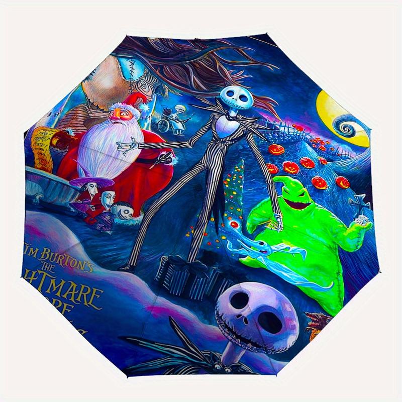 Nightmare Before Christmas,Tim Burton Themed Automatic Opening and Closing Folding Umbrella, Reinforced 8 Ribs, Compact Travel Design, Fashi