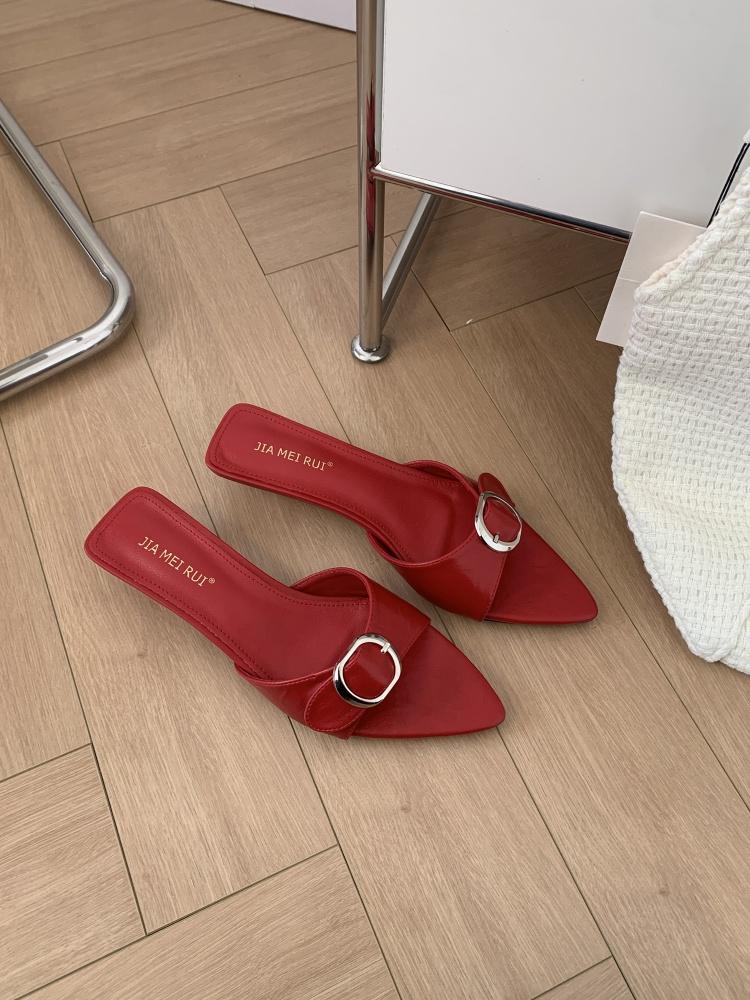 Fashion Shoes Woman's Slippers Pointed Toe Thin Heels Slides 2025 Peep Sexy Thin Heels Shoes Woman's Slippers Peep Toe Slides 2025 Point