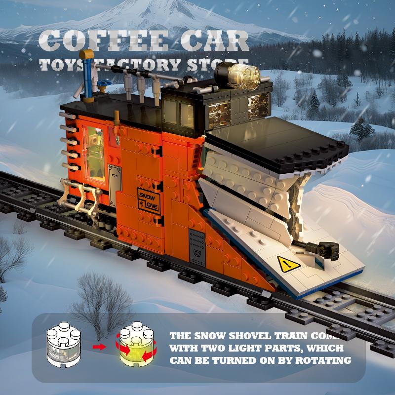 Technical City Train MOC Bricks LED 3D Model Snow Shoveling Locomotive Blocks STEM Cars Building Toys Friend Christmas Gifts NEW