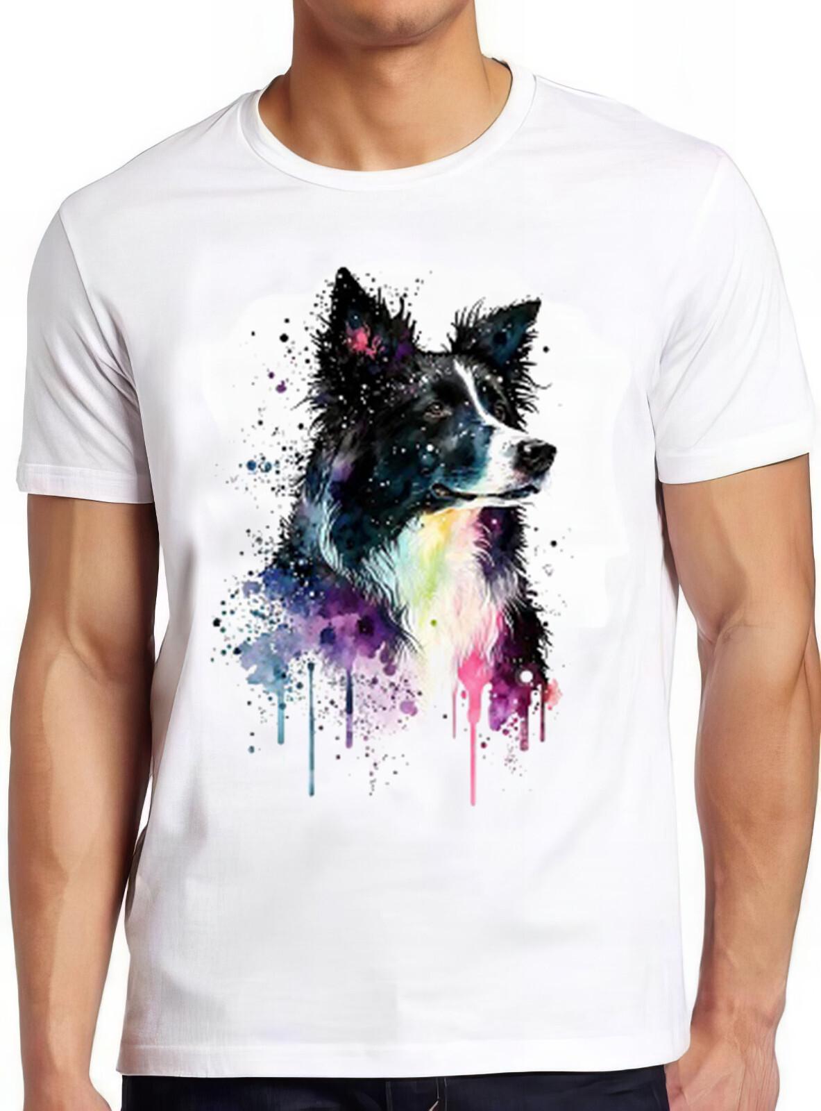 Border Collie Watercolor Dog Portrait Funny Design Gift Cool Tee T-shirt 2193 S