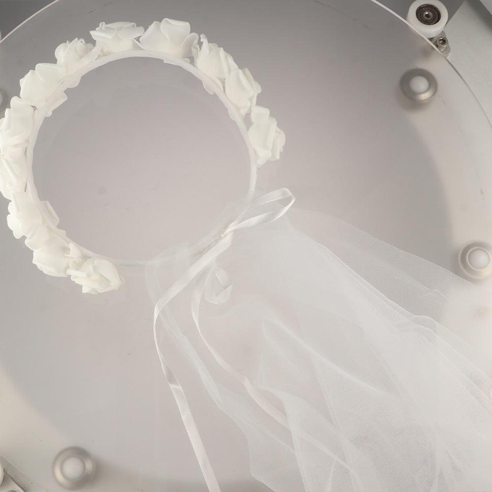 Exquisite Bridal Veil Wedding Photo Lace Up Party Accessory Artificial Flower Wreath Headband