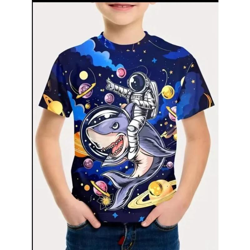 Summer Children's 3D Printed Crew Neck T-Shirt Fashion Versatile Trend Breathable Casual